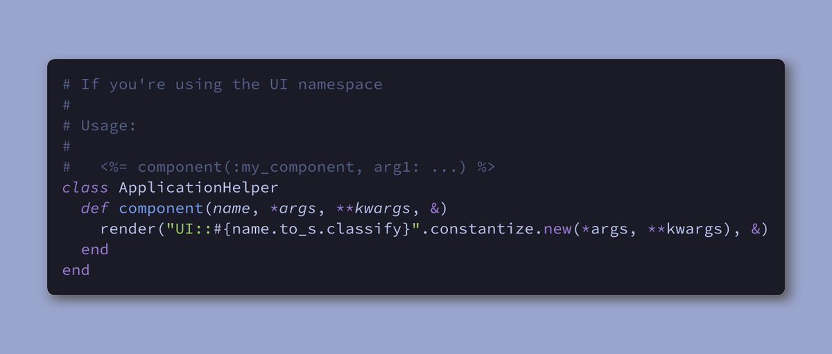 hschnedlitz's tweet image. I&apos;ve been writing a bunch of ViewComponents recently. This little helper comes in handy! 🔧 

It&apos;s crazy how much more pleasant small QoL helpers make development.

#rubyonrails