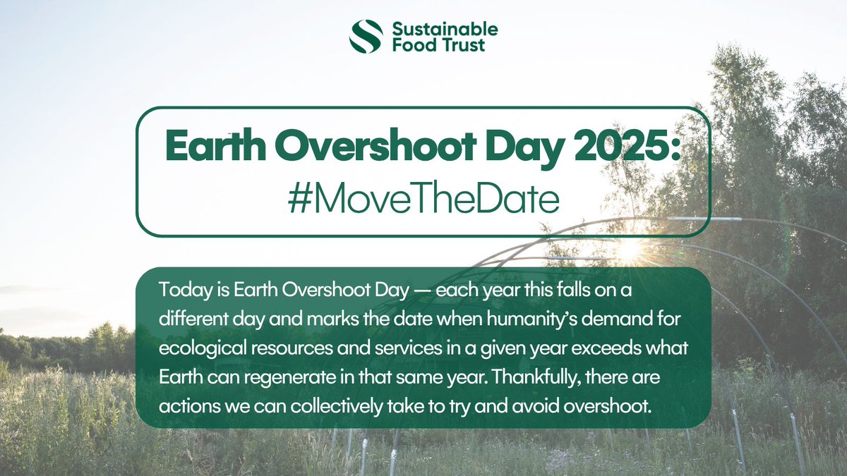 Sustainable Food Trust (@susfoodtrust) on Twitter photo 🌍 Today is #EarthOvershootDay.
<a href="/EndOvershoot/">Global Footprint Network</a> lists three solutions for driving change in our food systems:
1️⃣ Cut food waste
2️⃣ Reduce global meat consumption
3️⃣ Adopt more agroecological and regenerative practices
➡️ footprintnetwork.org 🌍 Today is #EarthOvershootDay.
<a href="/EndOvershoot/">Global Footprint Network</a> lists three solutions for driving change in our food systems:
1️⃣ Cut food waste
2️⃣ Reduce global meat consumption
3️⃣ Adopt more agroecological and regenerative practices
➡️ footprintnetwork.org