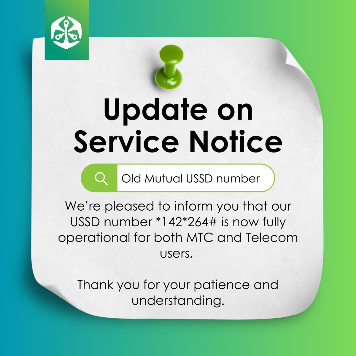 OldMutualNam's tweet image. 📲 Access Reconnected
Good news! Our USSD *142*264# is back up and running. MTC and Telecom users can once again access our self-service platform with ease.
Thank you for bearing with us — we're here to keep things moving smoothly.
#OldMutualNamibia #ServiceRestored #BackOnline…