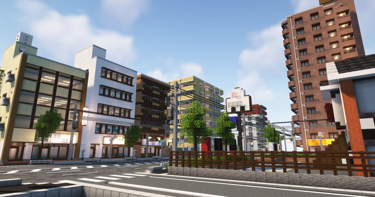 マンション×1件、雑居ビル×2件と周辺風景です #Minecraft #マイクラ #マインクラフト #minecraft建築コミュ #箱井市