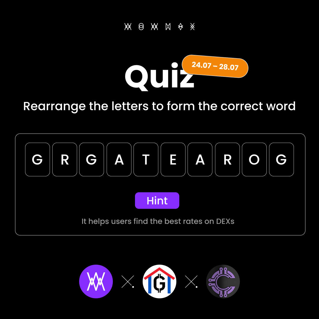 WowmaxExchange's tweet image. 🎯 WOWMAX x @GoHome_Token x @ClusterProtocol Quiz
Solve it and share a 1️⃣0️⃣0️⃣0️⃣ $USDT prize pool in WOWMAX ($DEFI) tokens!
To enter:
🔹 Follow @WowmaxExchange x @GoHome_Token x @ClusterProtocol
🔹 RT + drop your answer in comments
Think you got it? Reply with your answer!