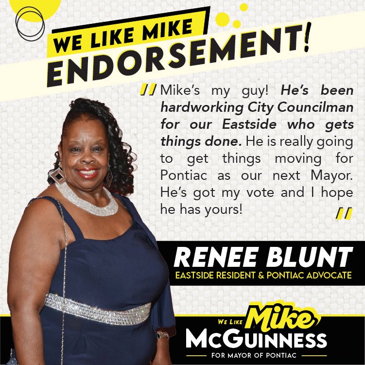 MikeMcGPontiac's tweet image. Thank you for your strong support, Ms. Renee! #LetsGoPontiac #MikeForMayor