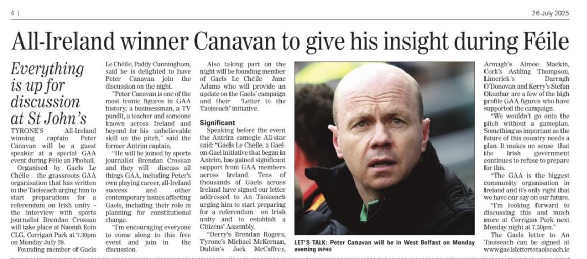 GaelsLeCheile's tweet image. Great coverage in the @ATownNews of our event.
Come along & join the conversation with Peter the Great!
📆 Mon 28th July | 7.30pm
📍Naomh Eoin CLG, Corrigan Park
Bígí linn!
@FeileBelfast @naomheoinclg