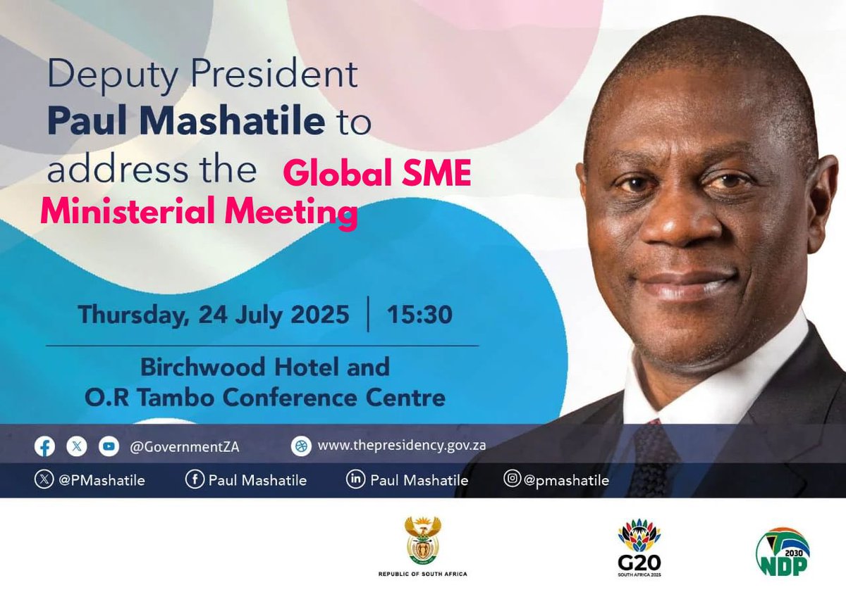 PMashatile's tweet image. Follow live address at the closing of the Global SME Ministerial Meeting #PaulMashatile #GlobalSME #ThePresidency 🇿🇦
youtube.com/live/WbaVpfi_I…