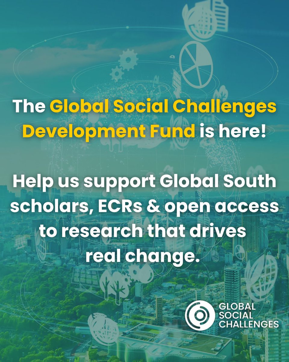 BrisUniPress's tweet image. 🌍 The Global Social Challenges Development Fund is here!
Help us support #GlobalSouth scholars, #ECRs & #OpenAccess to research that drives real change.
📚 Make research accessible. Fight misinformation.
#SDGs #EquitablePublishing
👉 Donate: ow.ly/nr7k50Wkpgh