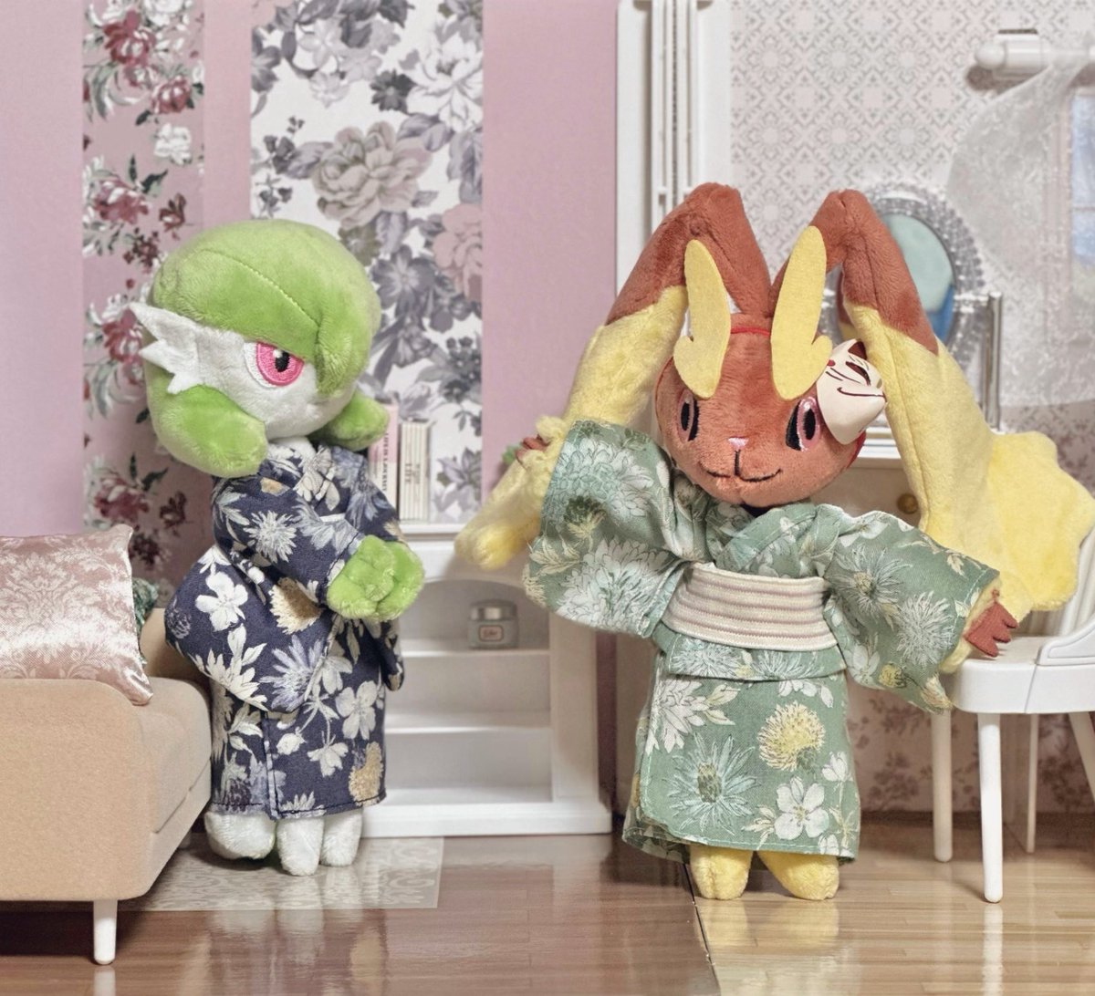 alcremie_Ruby's tweet image. ミミロップちゃんの浴衣も完成🐰✨
これで週末の盆踊りもばっちり🏮🎇
#ポケモンfit
#ポケぬいファッション部