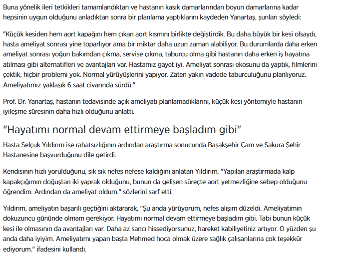 💓 Kalp sağlığında mini kesi, maksimum umut!
Sadece 6 cm'lik kesiyle yapılan 6 saatlik ameliyatla Selçuk Bey yeniden derin bir nefes aldı.
🏥 Daha az ağrı, daha hızlı iyileşme.
Prof. Dr. Mehmed Yanartaş ve ekibine teşekkürler!