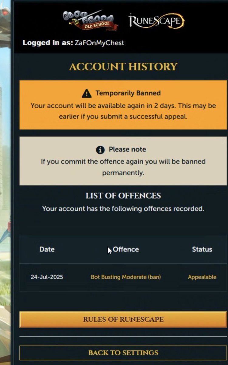 notcosine (@notcosinee) on Twitter photo Hi. I have been falsely banned for macroing on my account "ZaFOnMyChest". I have not used any macros or cheating related software and i would very much appreciate if someone would look into it.
<a href="/JagexTwisted/">Mod Twisted</a>
<a href="/JagexTrident/">Mod Trident</a>
<a href="/JagexSupport/">Jagex Support</a>
<a href="/JagexTyran/">Mod Tyran</a>
<a href="/JagexTwisted/">Mod Twisted</a>
<a href="/JagexLight/">Mod Light</a> Hi. I have been falsely banned for macroing on my account "ZaFOnMyChest". I have not used any macros or cheating related software and i would very much appreciate if someone would look into it.
<a href="/JagexTwisted/">Mod Twisted</a>
<a href="/JagexTrident/">Mod Trident</a>
<a href="/JagexSupport/">Jagex Support</a>
<a href="/JagexTyran/">Mod Tyran</a>
<a href="/JagexTwisted/">Mod Twisted</a>
<a href="/JagexLight/">Mod Light</a>