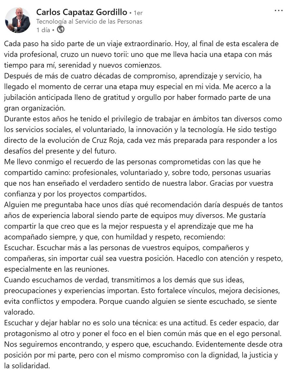 Marodriguez1971's tweet image. Se retira una de las personas grandes de Cruz Roja, Carlos Capataz.
Un honor haber compartido parte del camino.