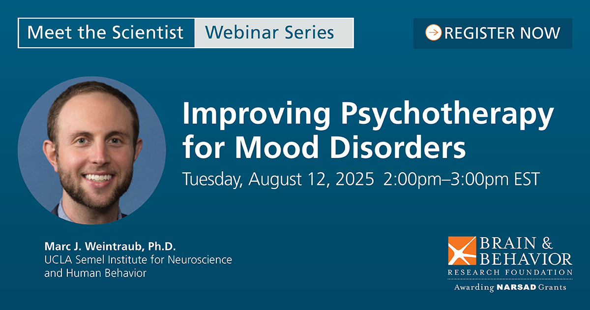 BBRFoundation's tweet image. Our August webinar will present recent scientific advances to improve the efficacy of psychosocial treatments for mood and psychotic disorders.
.
Register & learn more: ow.ly/1IIq50WuHCA
.
@UCLASemel #depression #bipolar