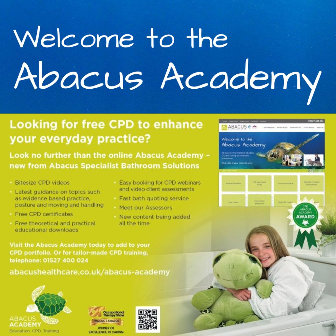 abacusbaths's tweet image. As a specialist in inclusive bathing, Abacus is committed to providing free #CPD for Occupational Therapists (Abacus Academy material won the ‘Best on-stand education’ award at the OT Show 2023.) Visit the Abacus Academy: abacushealthcare.co.uk/abacus-academy/
#OccupationalTherapist #OTs