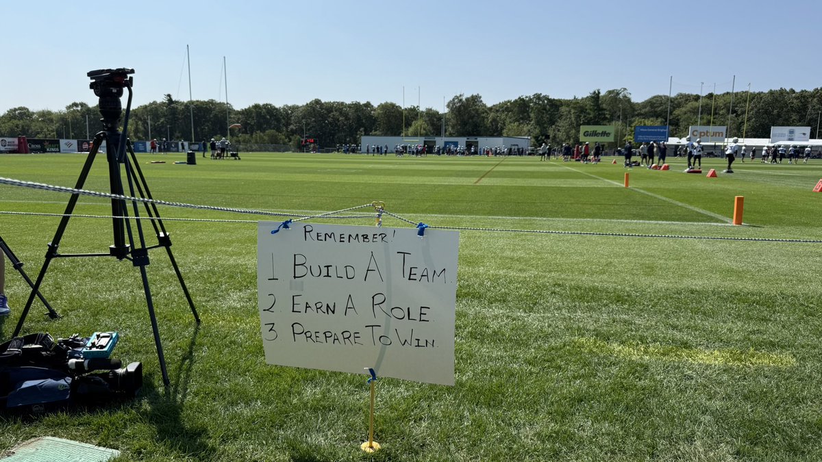csoandy's tweet image. Sign facing the reporters at @Patriots training camp.  I don’t think @CoachVrabel50 had anything to do with it….