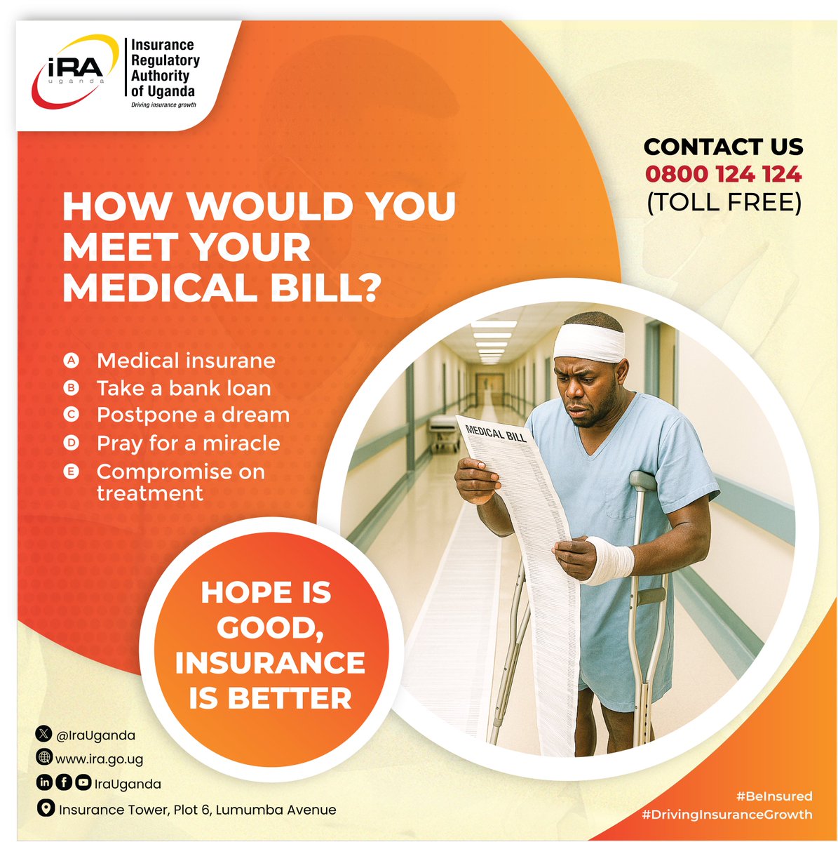 That bill is real, and so is the relief that comes with insurance. Don’t wait. Secure your health today with MEDICAL INSURANCE. Visit ira.go.ug for the licensed players.
