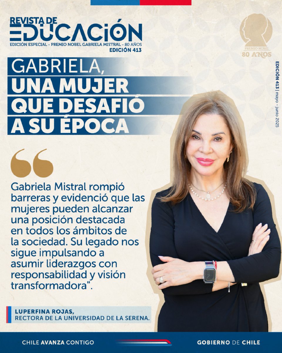Ministerio de Educación (@mineduc) on Twitter photo La rectora de la <a href="/userena/">U. de La Serena</a>, Luperfina Rojas, nos cuenta sobre la importancia que tiene Gabriela Mistral para la Región de Coquimbo, además del programa institucional orientado a difundir su obra.
Lee el artículo en revistadeeducacion.cl La rectora de la <a href="/userena/">U. de La Serena</a>, Luperfina Rojas, nos cuenta sobre la importancia que tiene Gabriela Mistral para la Región de Coquimbo, además del programa institucional orientado a difundir su obra.
Lee el artículo en revistadeeducacion.cl