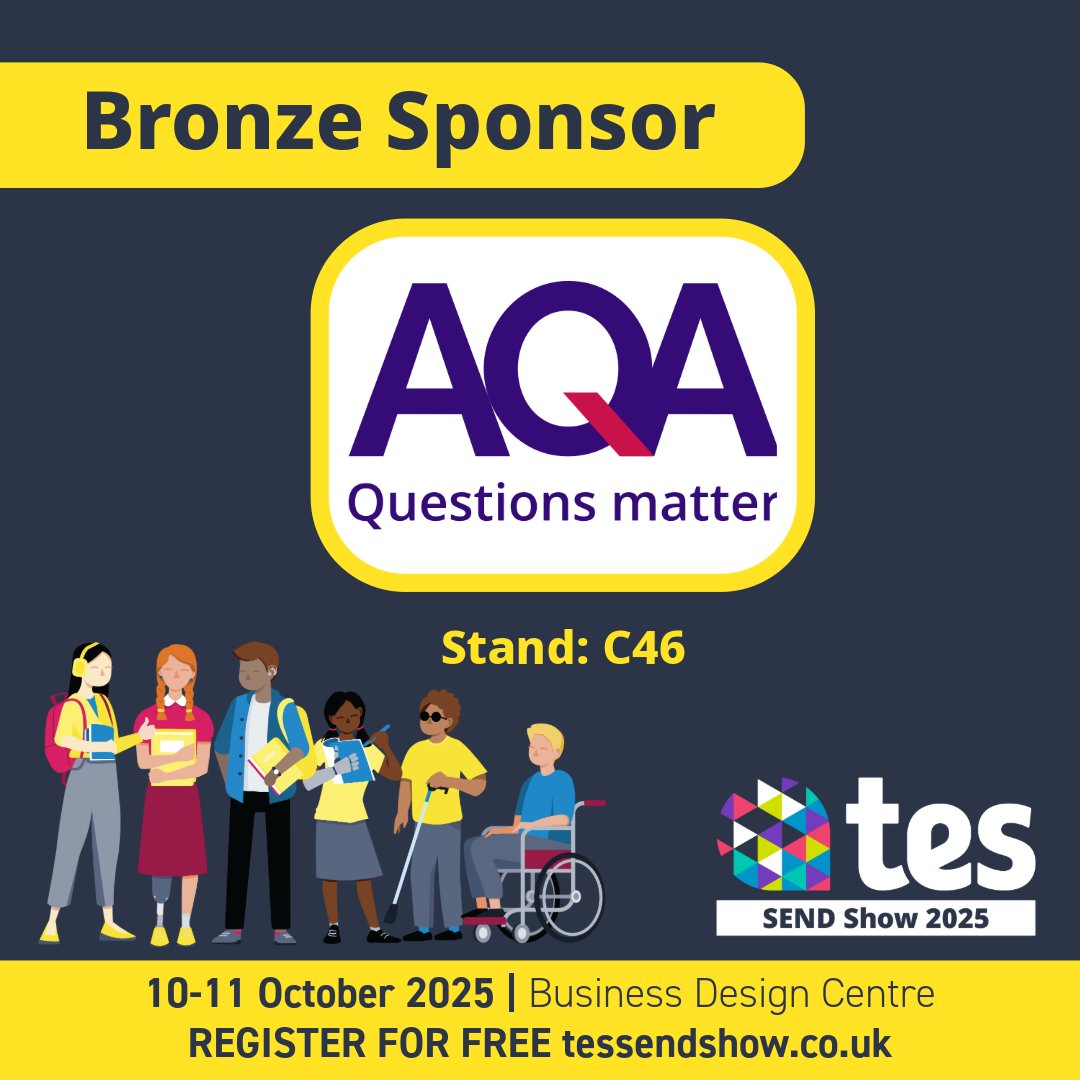 SENDShowUK's tweet image. We&apos;re proud to introduce @AQA as our bronze sponsor! 🥳

🔗Find out more here 👉aqa.org.uk
🎟️Register for FREE here 👉 ow.ly/of5G50VVwPp
#TesSENDShow2025