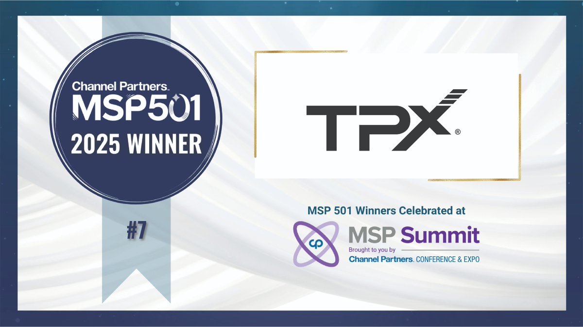 TPxComm's tweet image. We’re officially TOP 10! 🏆

TPx is ranked #7 on the 2025 ChannelFutures MSP 501 list of the world’s top managed service providers.

Proud to be your #SidekickForSmartIT 💪

🔗 tpx.com/press-release/…

#MSP501 #TPx #ManagedServices