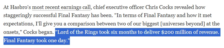 Geez. When they said that Final Fantasy was the best selling set ever they weren't kidding. Did 6 months of Lord of the Rings sales in a single day!