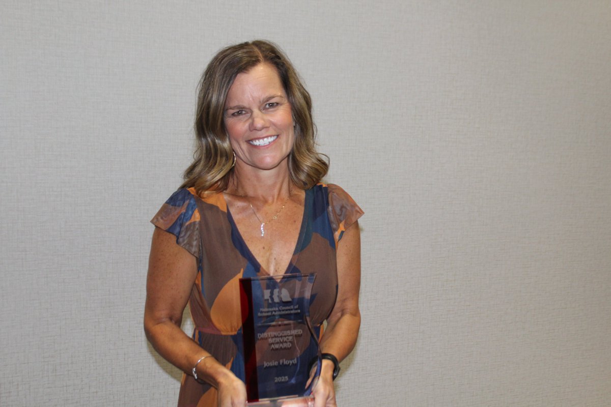 Congratulations to Josie Floyd (Gothenburg Public Schools), recipient of the NCSA Distinguished Service Award!

“As educators, we leave fingerprints on the hearts of our students and staff. That is a sacred calling, and I’m proud to walk this path with all of you.” #NCSAAdmin25