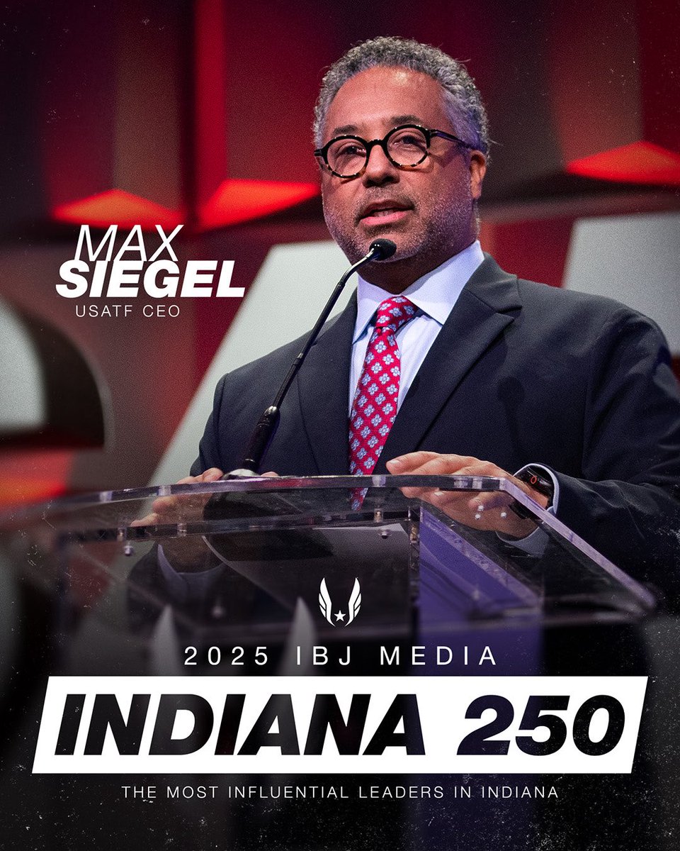 usatf's tweet image. A 🥇 for USATF CEO, Max Siegel.
Max was recently named to the IBJ Indiana 250 in the Hospitality and Arts category as one of state’s most influential and impactful leaders.