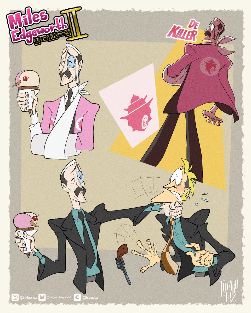 Thi4go_Luz's tweet image. Hey everyone! Here are some cartoons of #BroncoKnight to celebrate the #nationalprivatesecurityday 

#AceAttorney #aceattorneyinvestigations2 #cartoon