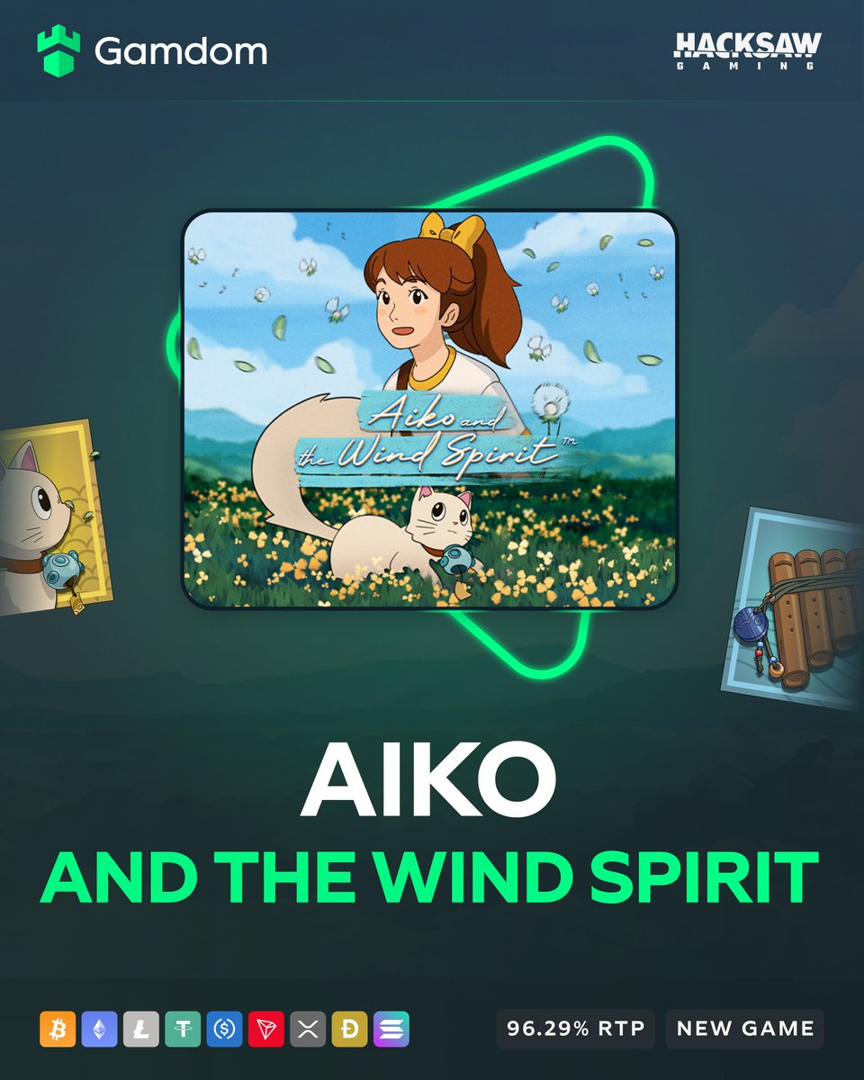 gamdom's tweet photo. 🌬️ New Game: Aiko and the Wind Spirit by Hacksaw Gaming! 🌬️

Enter a dreamy world of spirits, serenity, and wins up to 10,000x your bet! ✨

-💚 + 🔄 + Tag a friend + Drop your userID for a shot FREE spins! https://t.co/jWh7Qs0lHw
