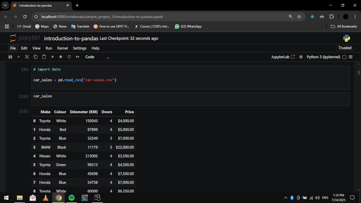 Ala_knows_Code's tweet image. 🧠Day 1 of My ML Journey
Today I started learning #Pandas the foundation of data handling in Python.
✅Explored Series &amp;amp; DataFrames
✅Data indexing, selection &amp;amp; slicing
📓Notebook: github.com/Alan6681/ml-no…
📸Screenshots below 👇
#100DaysOfMLCode #Python #DataScience #LearnInPublic