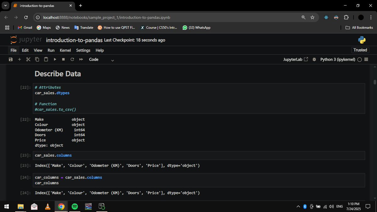 Ala_knows_Code's tweet image. 🧠Day 1 of My ML Journey
Today I started learning #Pandas the foundation of data handling in Python.
✅Explored Series &amp;amp; DataFrames
✅Data indexing, selection &amp;amp; slicing
📓Notebook: github.com/Alan6681/ml-no…
📸Screenshots below 👇
#100DaysOfMLCode #Python #DataScience #LearnInPublic