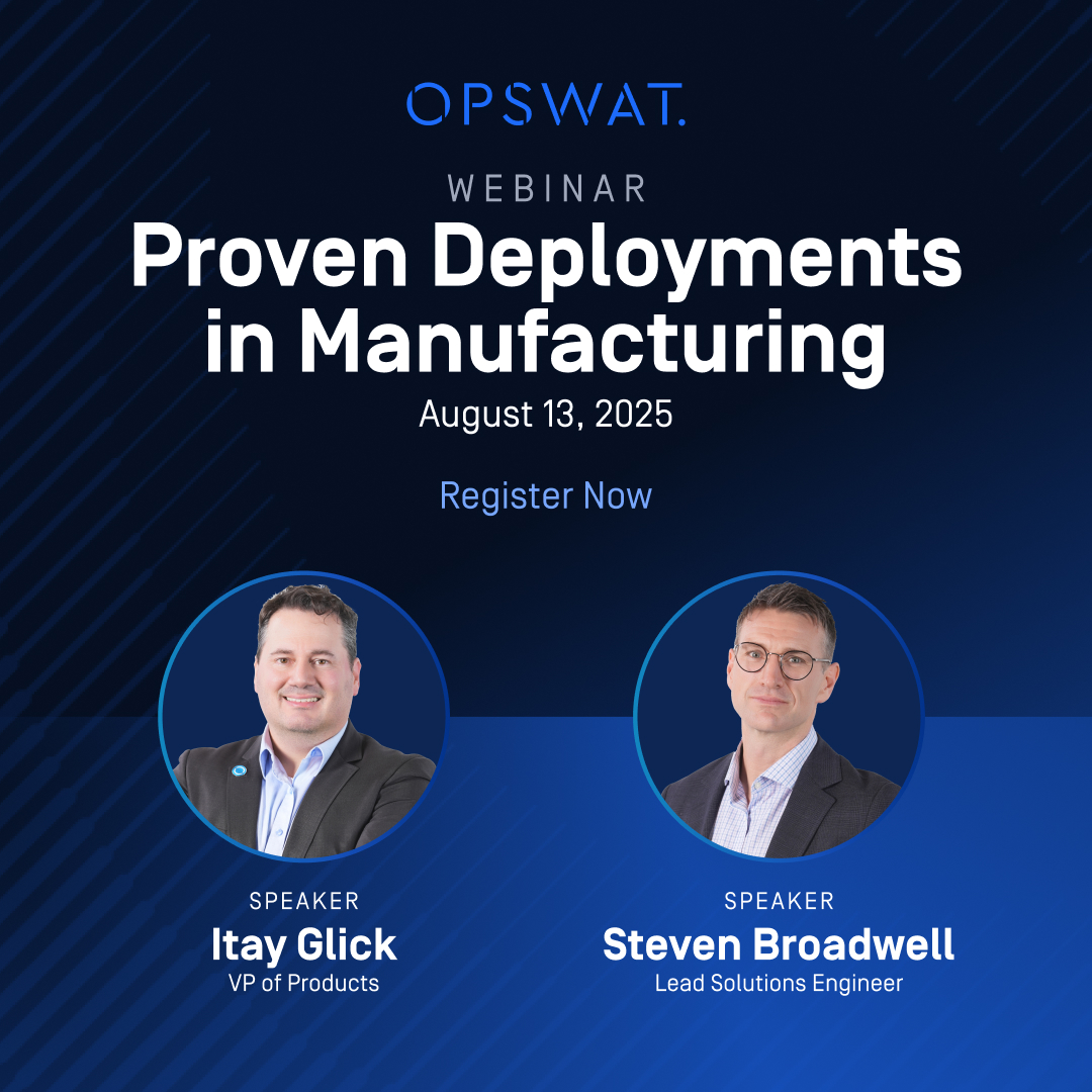 OPSWAT's tweet image. #Manufacturing systems weren’t built for today’s cyber threats. As legacy equipment connects with internet-facing applications, the risk grows—bringing the potential for downtime, damaged equipment, and even safety concerns.
Join us for a #webinar that breaks down these…