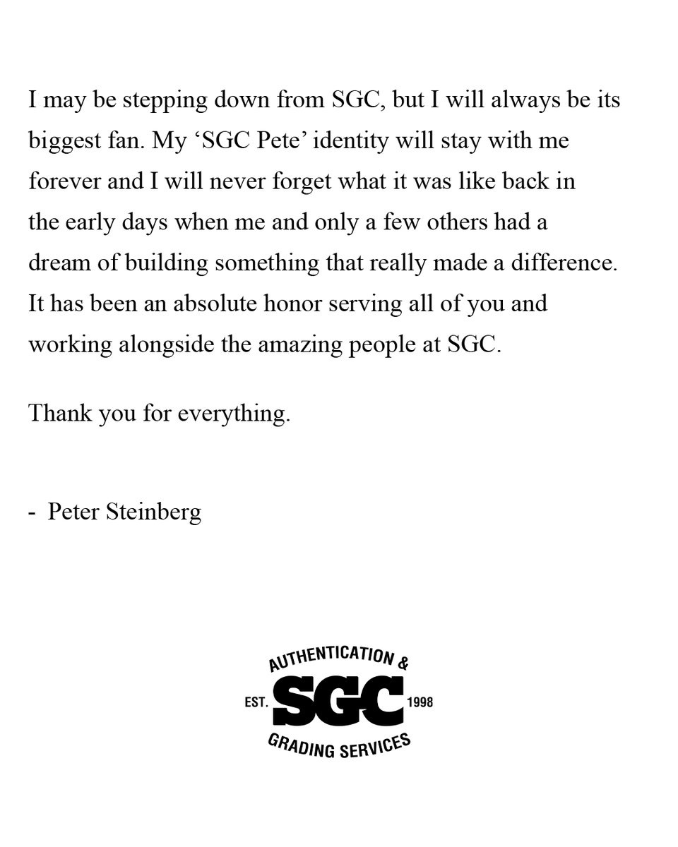 sgcgrading's tweet image. Statement from Peter Steinberg