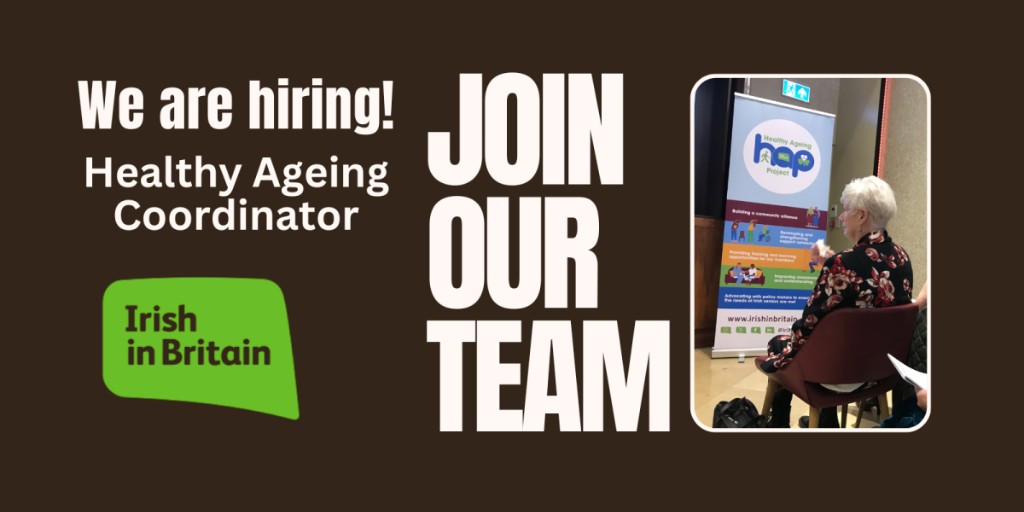 irishinbritain's tweet image. ⭐We are recruiting!⭐
Join the Irish in Britain team!
We're looking for a Healthy Ageing Coordinator as part of our Healthy Ageing Project
👉Part-time 17.5 hours per week
👉North/Midlands England
👉Fixed term, 18 months contract
#JobFairy #Vacancy
irishinbritain.org/vacancies/heal…