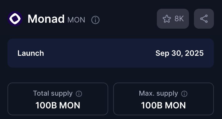 TownSquarexyz's tweet image. Monad launch date: September 30th (per CMC)

gmonad