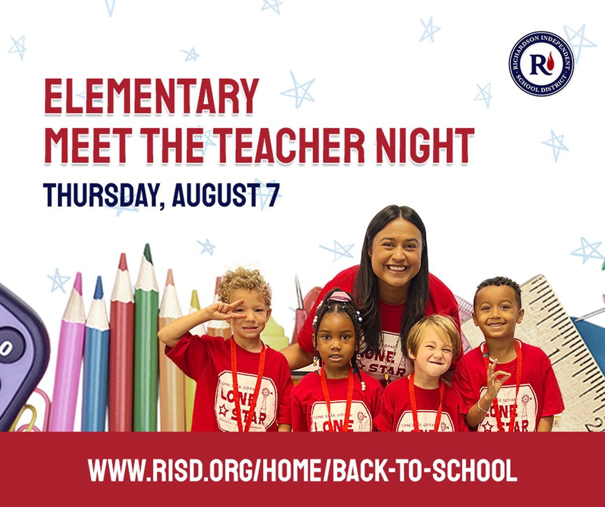 Calling all new and returning Elementary families! Mark your calendar and come meet your child’s teacher 🧑‍🏫 on Thursday, August 7. Times may vary by campus.  
Visit web.risd.org/home/back-to-s… for everything you need to get ready for the new school year!