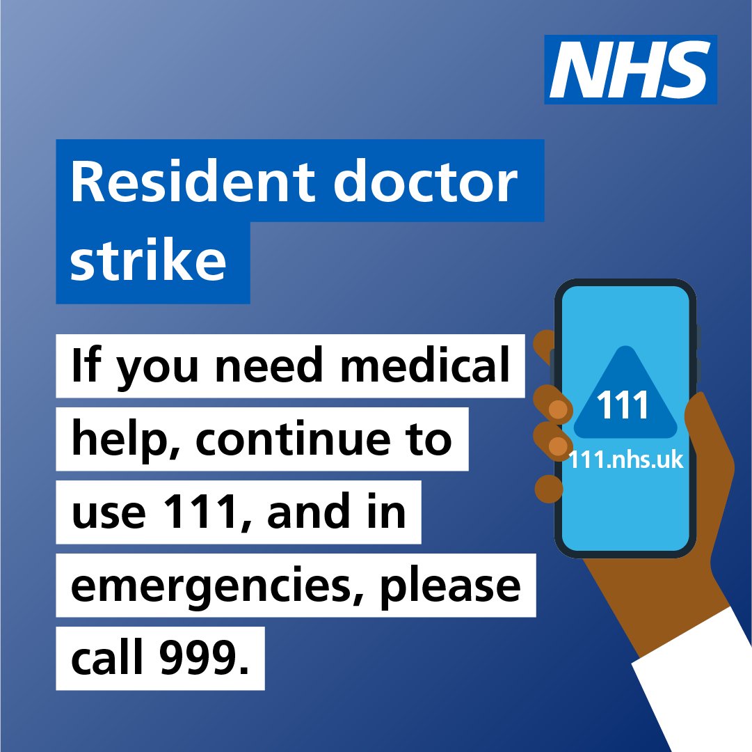 WWLNHS's tweet image. Resident Doctors are taking part in a period of strike action until 7am on Wednesday 30th July. If you need medical help, continue to use 111, and in emergencies, please call 999.