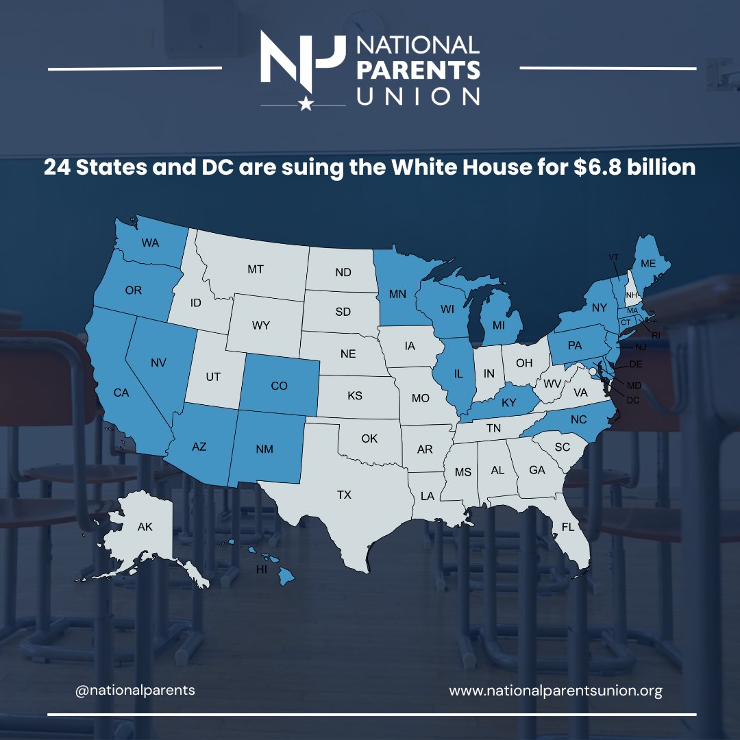 NationalParents's tweet image. Democratic-led states have filed a major lawsuit challenging the Trump administration’s illegal impoundment of critical federal education funds.
The Protect Public Education Coalition—co-chaired by NPU, @EdTrust, @EdCounselDC, and @Ed4Excellence—is calling on families and…