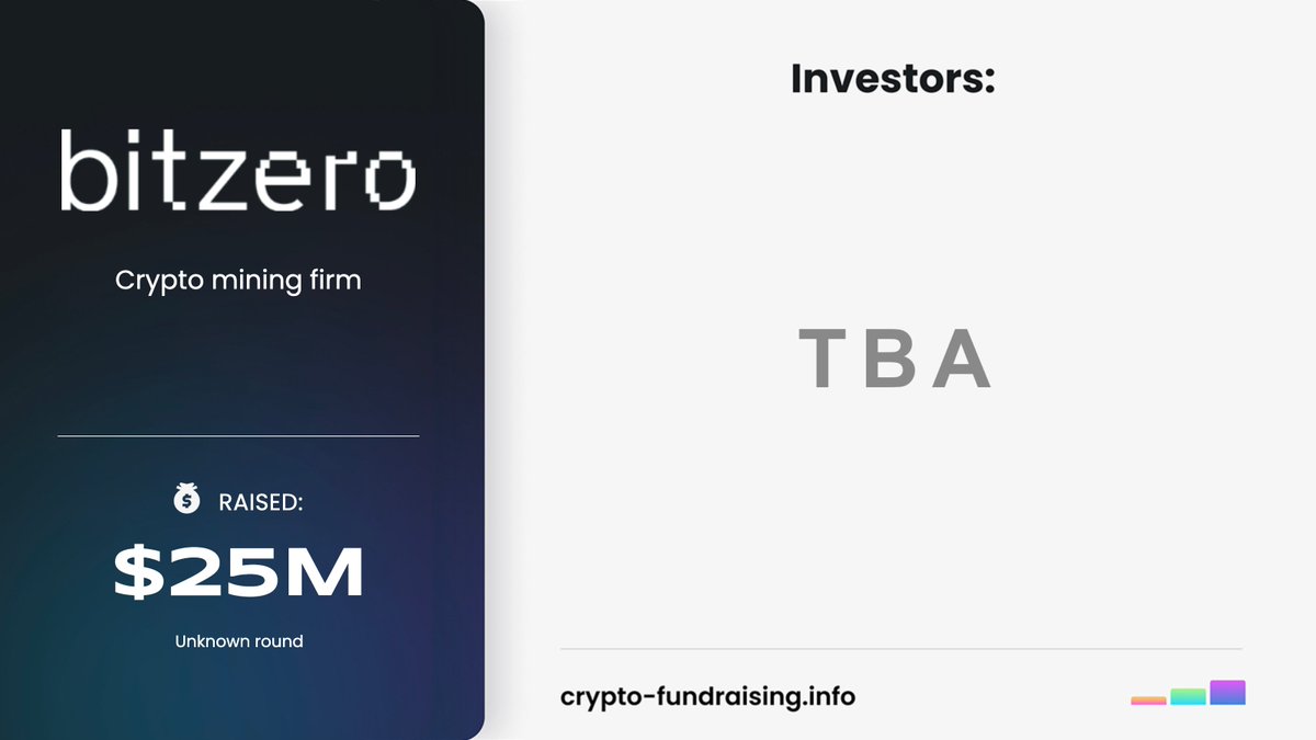 Crypto_Dealflow's tweet image. Crypto mining firm @bitzerodotcom raised $25M in a funding round.
crypto-fundraising.info/projects/Bitze…