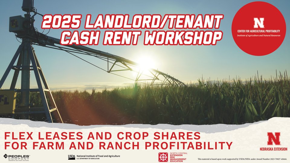 2025 Landlord/Tenant Cash Rent Workshop 
Sept. 4
🕐 1–4 pm
UNL’s FREE Landlord/Tenant Cash Rent Workshop and learn about cash rental rates, flex leases, crop shares &amp; more.
📍 Douglas-Sarpy Extension 
📞 Register by Sept. 3: 402-444-7804
🔗 cap.unl.edu
#NebraskaAg