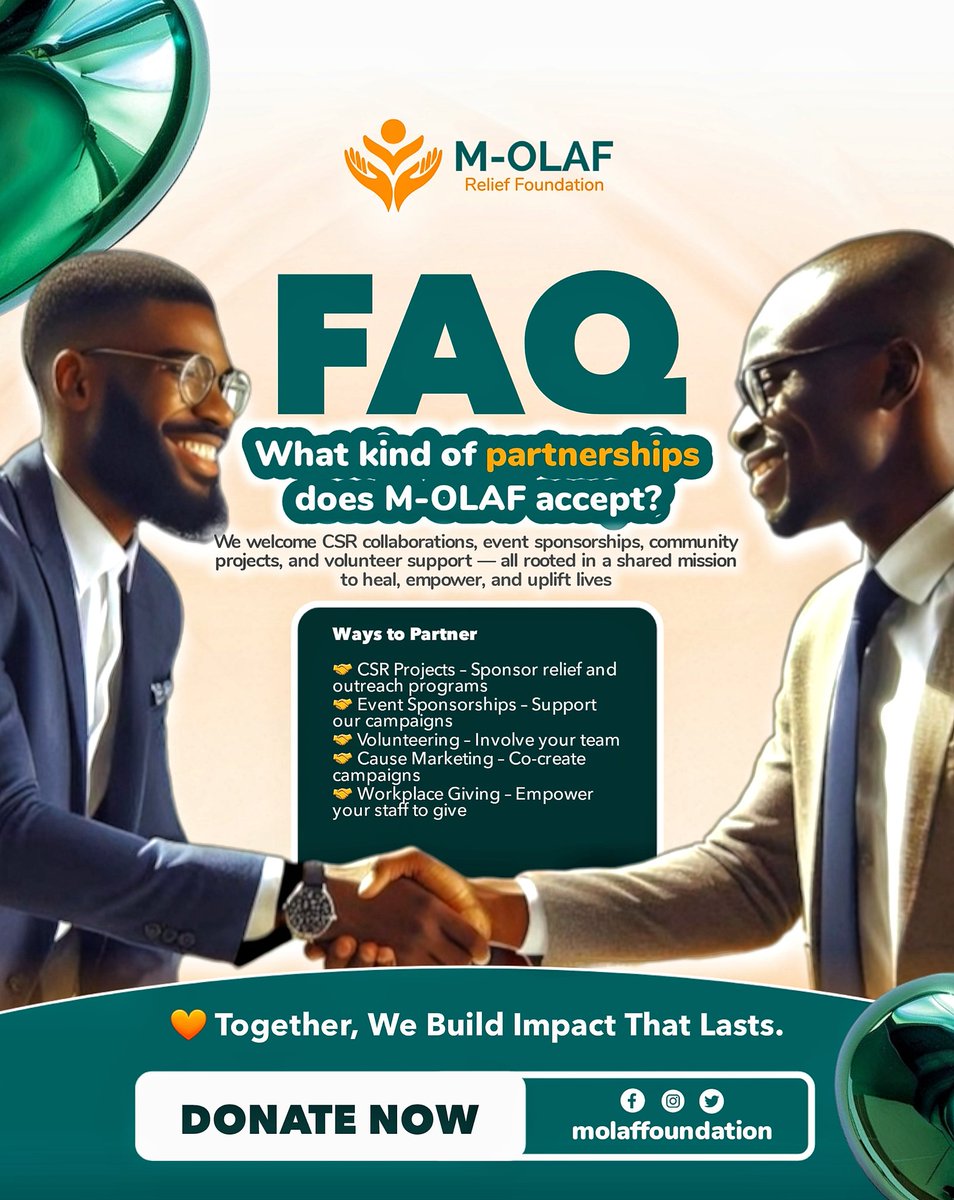 molaffoundation's tweet photo. What kind of partnership does M-OLAF accept?
We welcome CSR collaboration, event sponsorship, community projects and  volunteers.
All rooted in a shared mission to heal, empower and uplift lives.
#togetherwecan #humanityfirst #changethenarrative #hopeinaction #endhunger #relief https://t.co/d5oXinp49h