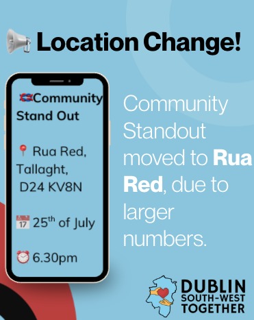 paulmurphy_TD's tweet image. Due to much larger interest than expected, we have chosen a new location with more space to accommodate everyone safely. Same date, same time, same message - we stand for a Tallaght where everyone is safe, supported, and cared for (cos that’s what Tallaght people are all about!).