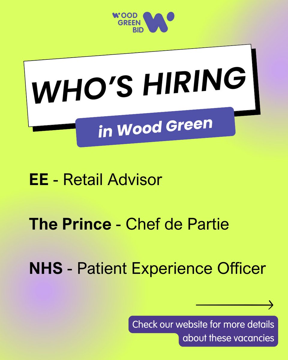 woodgreenbid's tweet photo. Live job opportunities in Wood Green!

Head over to our website for more details on how to apply. https://t.co/0hIXxsFfvh