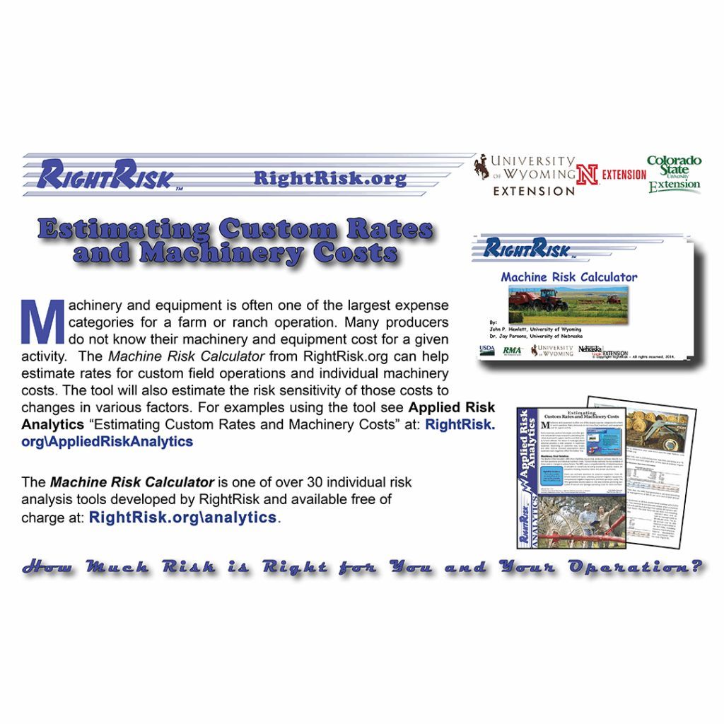 RightRiskorg's tweet image. Estimating Custom Rates and Machinery Costs (uwagec.org/rightrisk/news…)
#RightRisk #RiskInAg #AgRiskMgt
The MACHINE RISK CALCULATOR is a toolbox filled with over 30 individual risk analysis tools developed by RightRisk and available free of charge at: RightRisk.org/analytics.