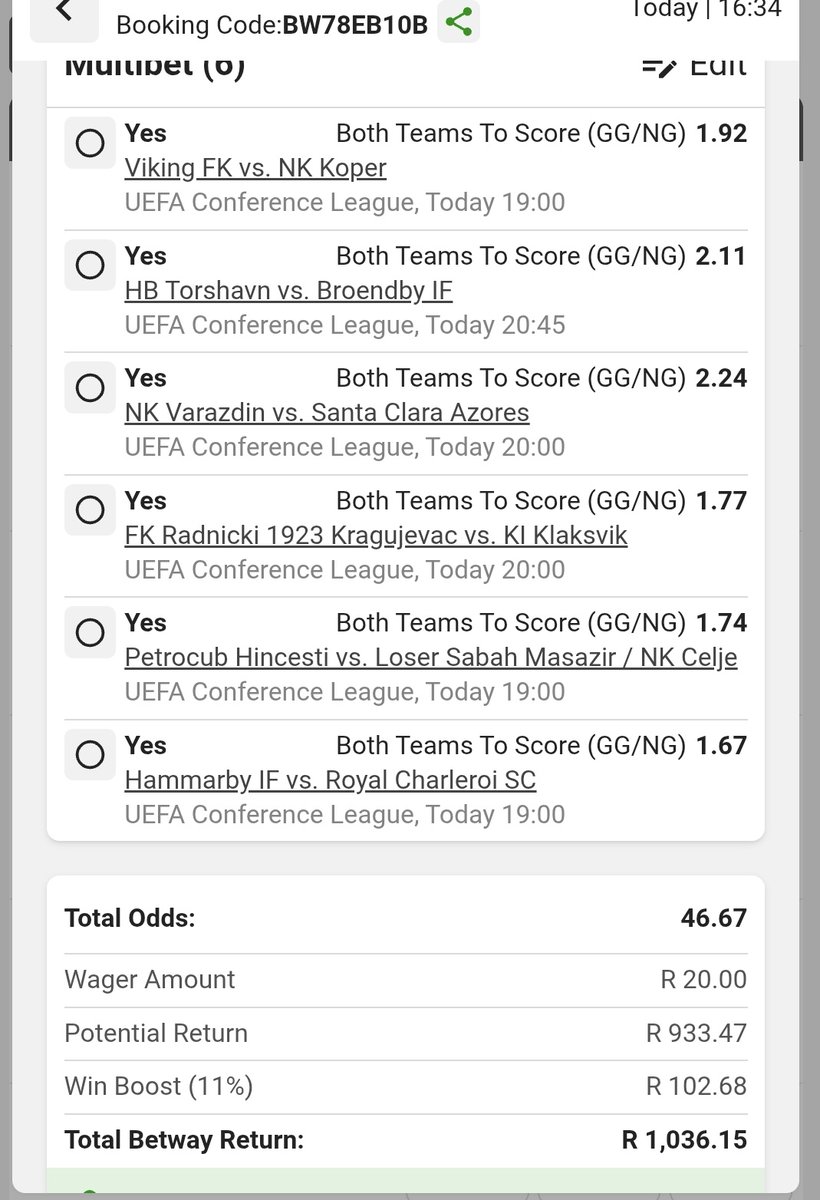 JasonHeneke's tweet image. Both teams to score
I just placed a bet with Betway. Tap here to copy my bet or search for this booking code in the Multi Bet betslip BW78EB10B new.betway.co.za/?bookingCode=B…
