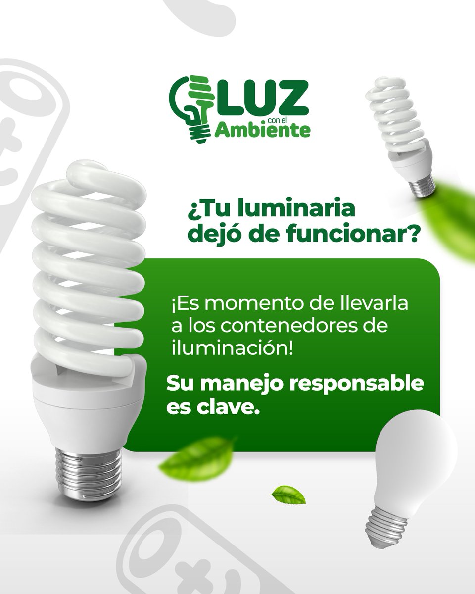 ♻️ Cuando una luminaria acaba su vida útil debe ir al lugar adecuado, ya que contiene materiales especiales que deben manejarse con cuidado.

💡 ¡Sé parte de un futuro más brillante! Llévalas a los contenedores correspondientes  de iluminación.