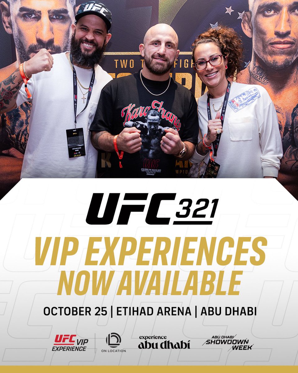 onlocationexp's tweet image. Ready to witness a new era in the ultimate VIP style 🤩👊
Our #UFCVIPExperience at #UFC321 is set to be one for the history books 💪
Secure your official VIP ticket package today ➡️ shorturl.at/lU9Kx
#OnlyWithOnLocation #InAbuDhabi