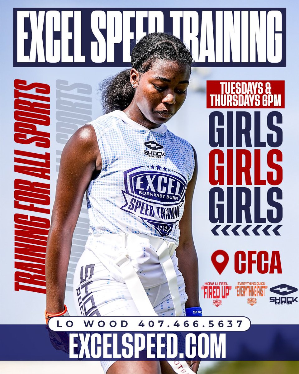 Excelspeed12's tweet image. Excel Speed Training for all sports. Calling all girls that wants get get faster and more explosive. Pull up to Central Florida Christian Academy back football field. 700 Good Homes Rd 32818. Information on the flyer or go to excelspeed.com @ShockDoctor