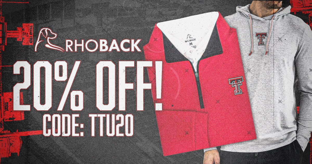 RedRaiderSports's tweet image. On3 has partnered with Rhoback to give fans 20% off your entire order at Rhoback.com ‼️
Use promo code TTU20 to receive 20% off your order! Use the link below to visit the officially licensed Texas Tech collection! ⬇️
➡️ rhoback.com/collections/te…