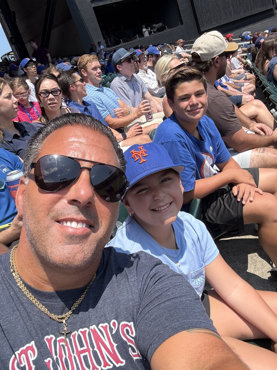PitinoEmpire's tweet image. In the neighborhood with two of the kids to catch the Mets sweep away the Angels and repping for the Johnnies always. #LGM #SJUBB