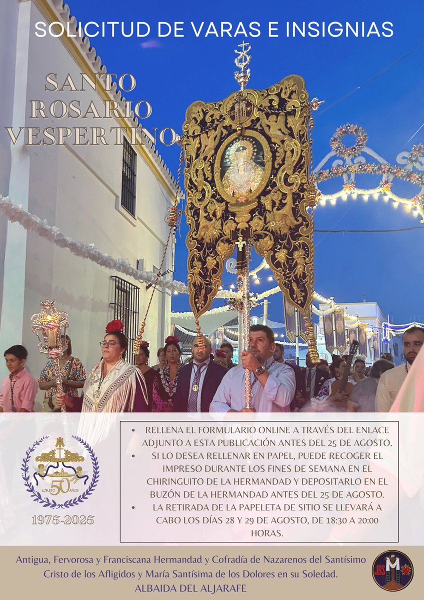 𝐒𝐎𝐋𝐈𝐂𝐈𝐓𝐔𝐃 𝐃𝐄 𝐕𝐀𝐑𝐀𝐒 𝐄 𝐈𝐍𝐒𝐈𝐆𝐍𝐈𝐀𝐒 𝐏𝐀𝐑𝐀 𝐄𝐋 𝐒𝐀𝐍𝐓𝐎 𝐑𝐎𝐒𝐀𝐑𝐈𝐎 𝐕𝐄𝐒𝐏𝐄𝐑𝐓𝐈𝐍𝐎. Inscríbete en el siguiente enlace: docs.google.com/forms/d/e/1FAI…