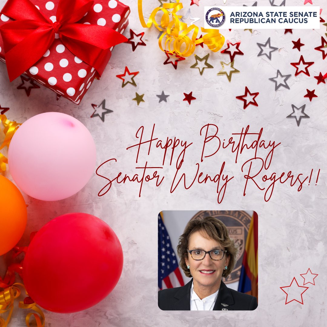 AZSenateGOP's tweet image. 🎉 Please join us in wishing a very Happy Birthday to Senator Wendy Rogers!
A tireless defender of election integrity, border security, and the Constitution — we’re grateful for her service in the Arizona Senate! 🇺🇸🎂🎈