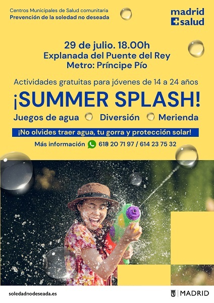 Puente de Vallecas (@jmdpvallecas) on Twitter photo 📢 Los Centros Municipales de Salud Comunitaria convocan la actividad 'Summer Splash!' para jóvenes de 14 a 24 años
🗓 29.07.2025 ⏰ 18h
📍 Explanada del Puente del Rey
ℹ ☎ 618 207 197 / 614 237 523
¡No olvides traer gorra y protección solar!
#SoledadNoDeseada <a href="/madridsalud/">Madrid Salud. Ayuntamiento de Madrid</a> 📢 Los Centros Municipales de Salud Comunitaria convocan la actividad 'Summer Splash!' para jóvenes de 14 a 24 años
🗓 29.07.2025 ⏰ 18h
📍 Explanada del Puente del Rey
ℹ ☎ 618 207 197 / 614 237 523
¡No olvides traer gorra y protección solar!
#SoledadNoDeseada <a href="/madridsalud/">Madrid Salud. Ayuntamiento de Madrid</a>
