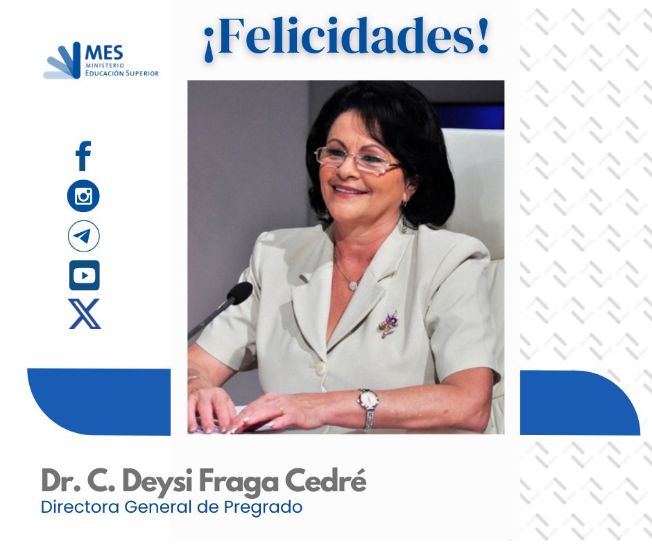 CubaMES's tweet image. 🌺🤗 En este día tan especial, el @CubaMES extiende sus más sinceras felicitaciones a nuestra querida Dra. C. @FragaDeysi , directora General de Pregrado, por su cumpleaños.  

❤️ Que este nuevo año de vida esté lleno de salud, felicidad, nuevos logros profesionales.